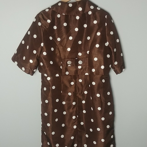 Signature By Ronnie Bee Brown And White Polka Dot Dress With Smocked Jacket - Picture 10 of 13